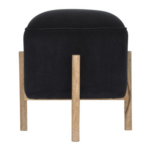 bulk Black Velvet Footstool with Solid Wood Legs for resale