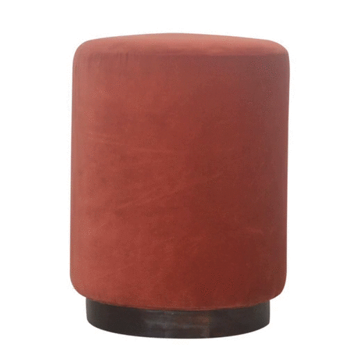 bulk Brick Red Velvet Footstool with Wooden Base for resale