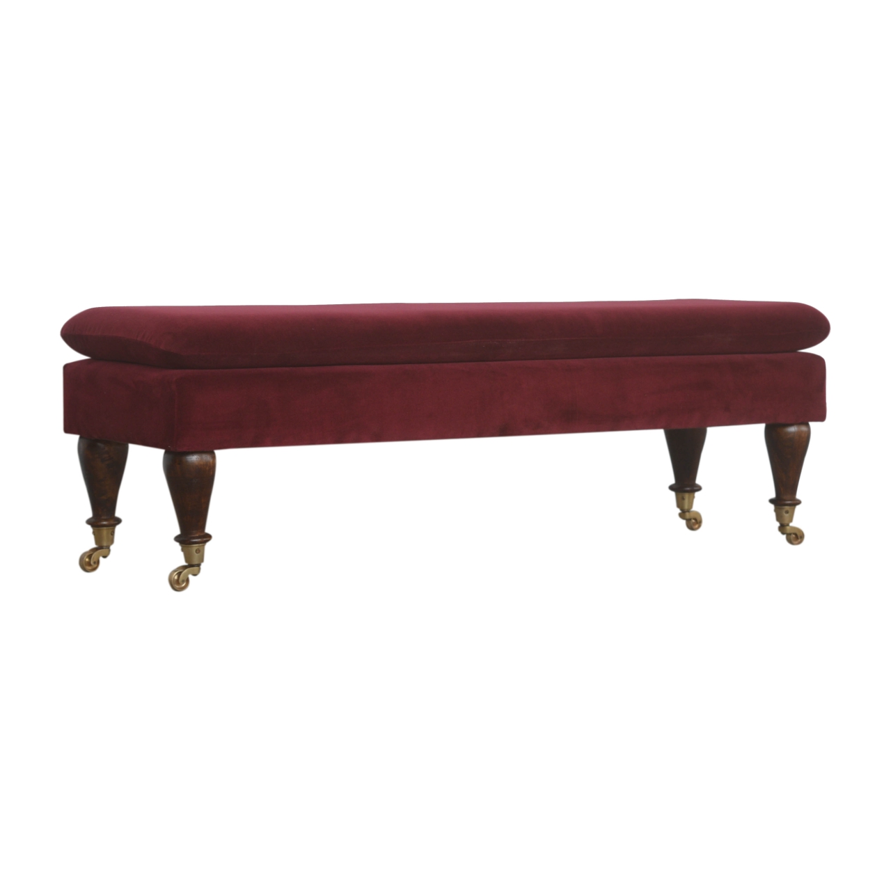 Wine Red Velvet Castor Bench - Image 2