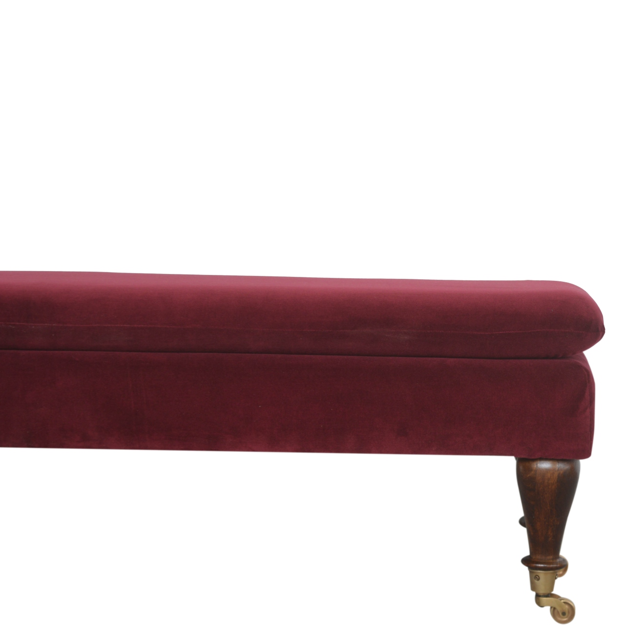 Wine Red Velvet Castor Bench - Image 4