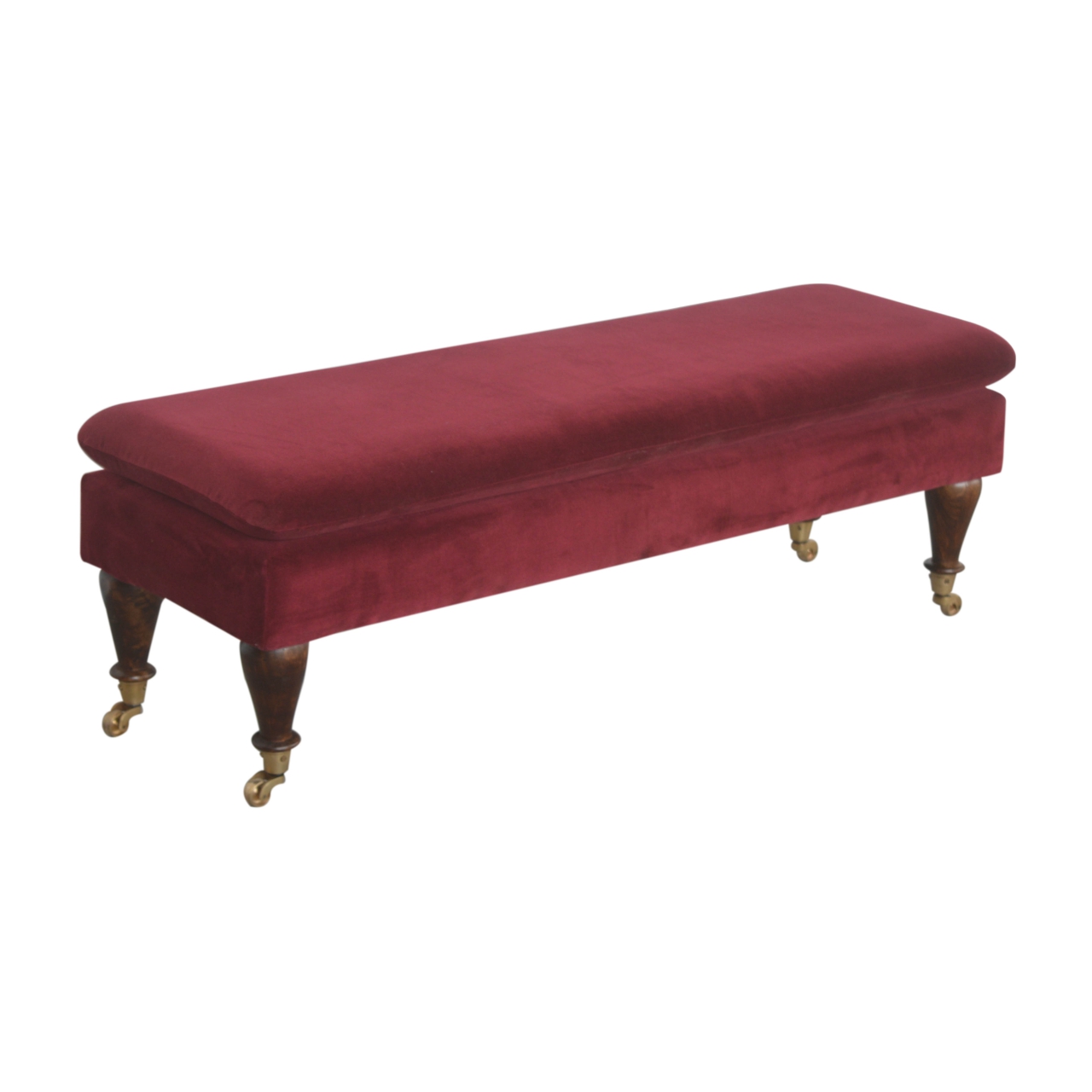 Wine Red Velvet Castor Bench - Image 5