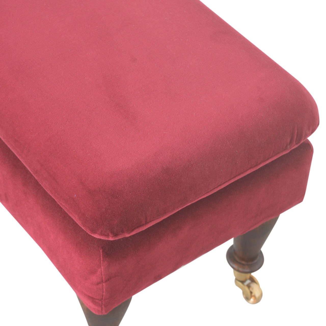 Wine Red Velvet Castor Bench - Image 6