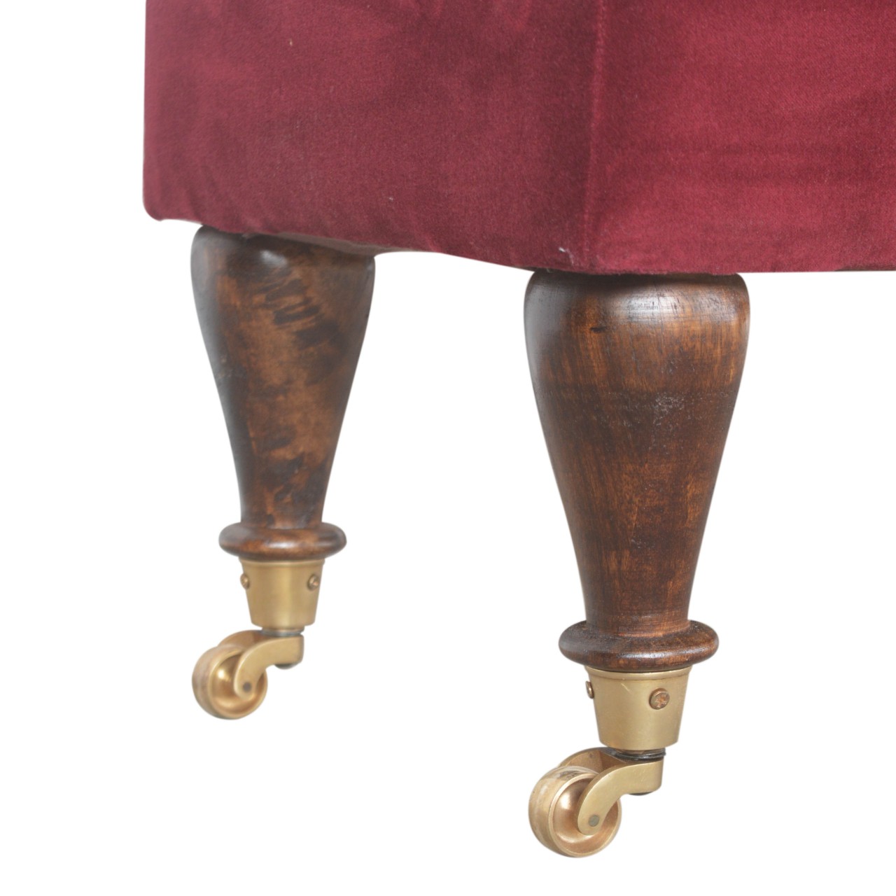 Wine Red Velvet Castor Bench - Image 7