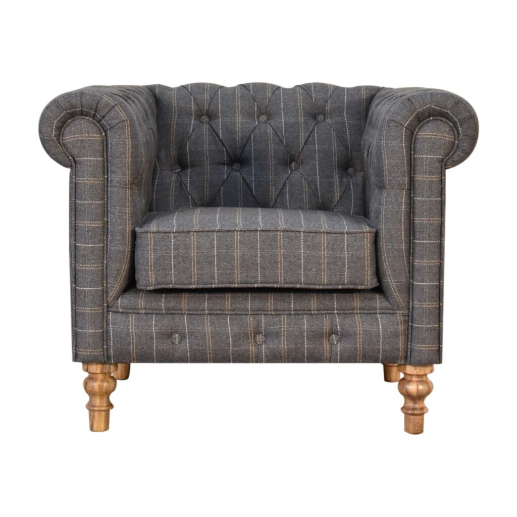 Canada Pewter Tweed Chesterfield Armchair Suppliers