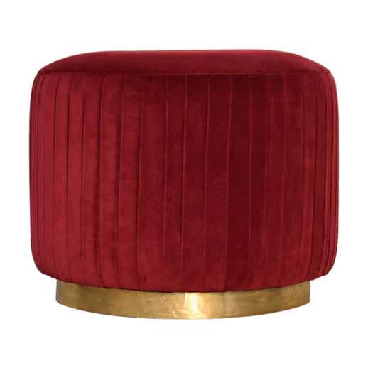 Wine Red Cotton Velvet Pleated Footstool with Gold Base for wholesale