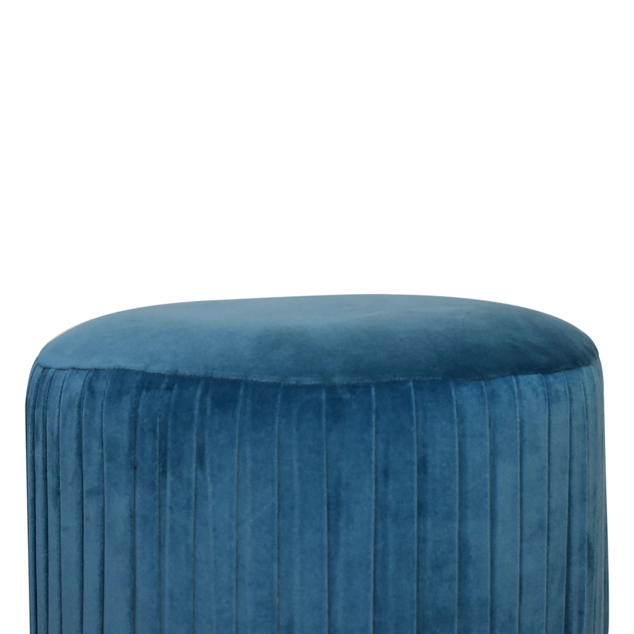 Teal Cotton Velvet Pleated Footstool with Gold Base dropshipping