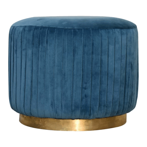 bulk Teal Cotton Velvet Pleated Footstool with Gold Base for resale