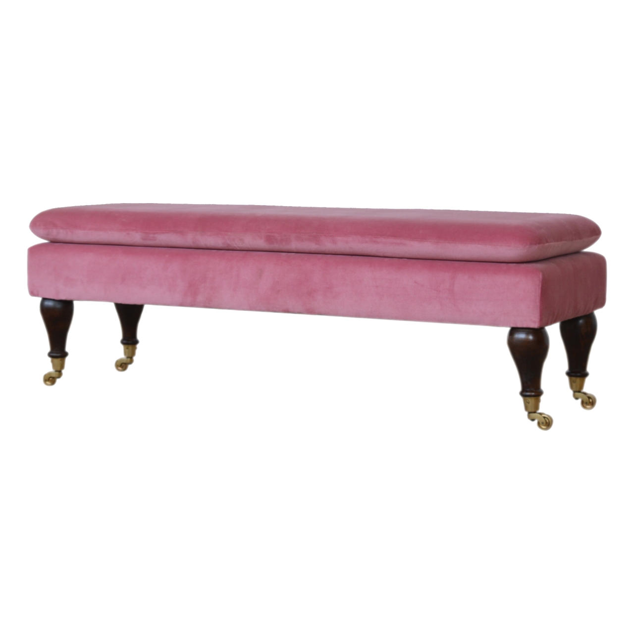 Pink Velvet Castor Bench - Image 3
