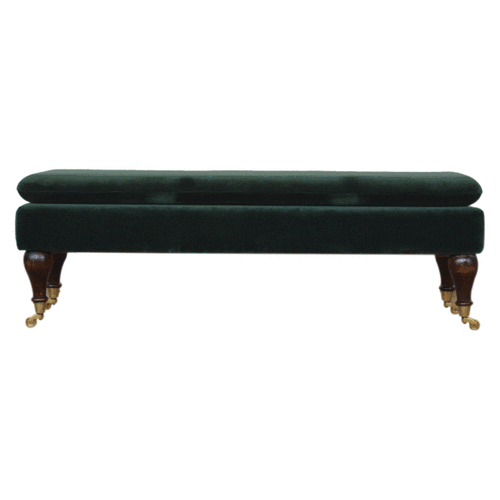 Emerald Velvet Castor Bench - Image 10