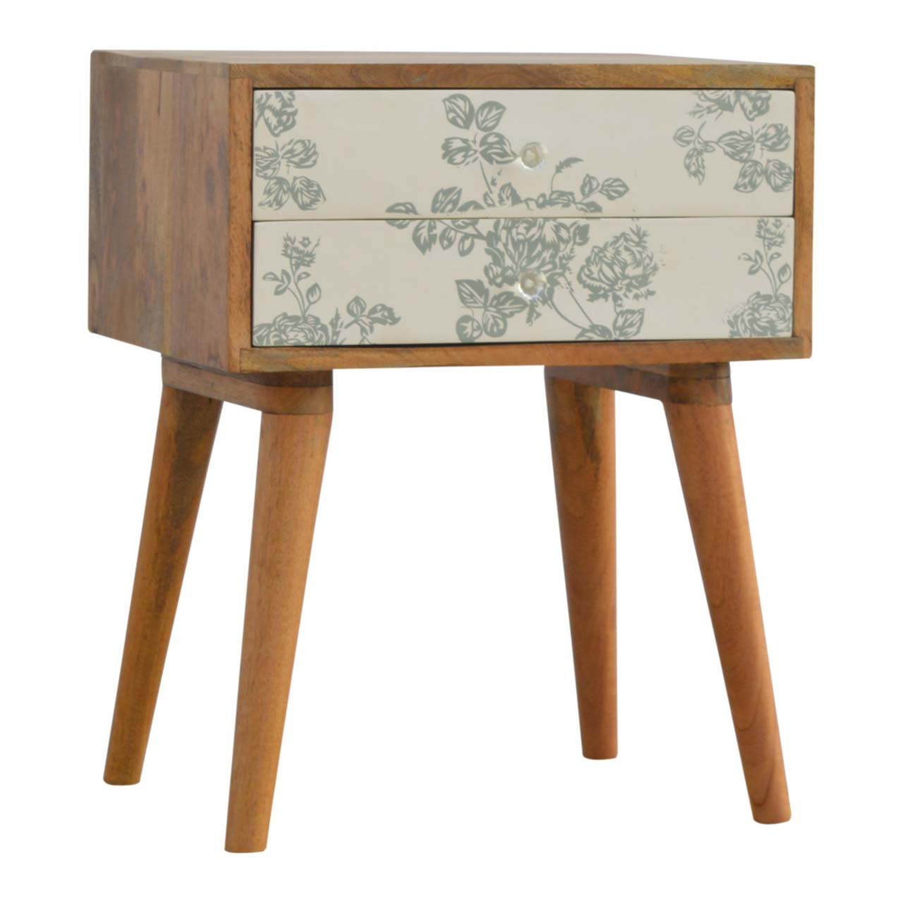 Green Floral Screen Printed Nightstand - Image 3