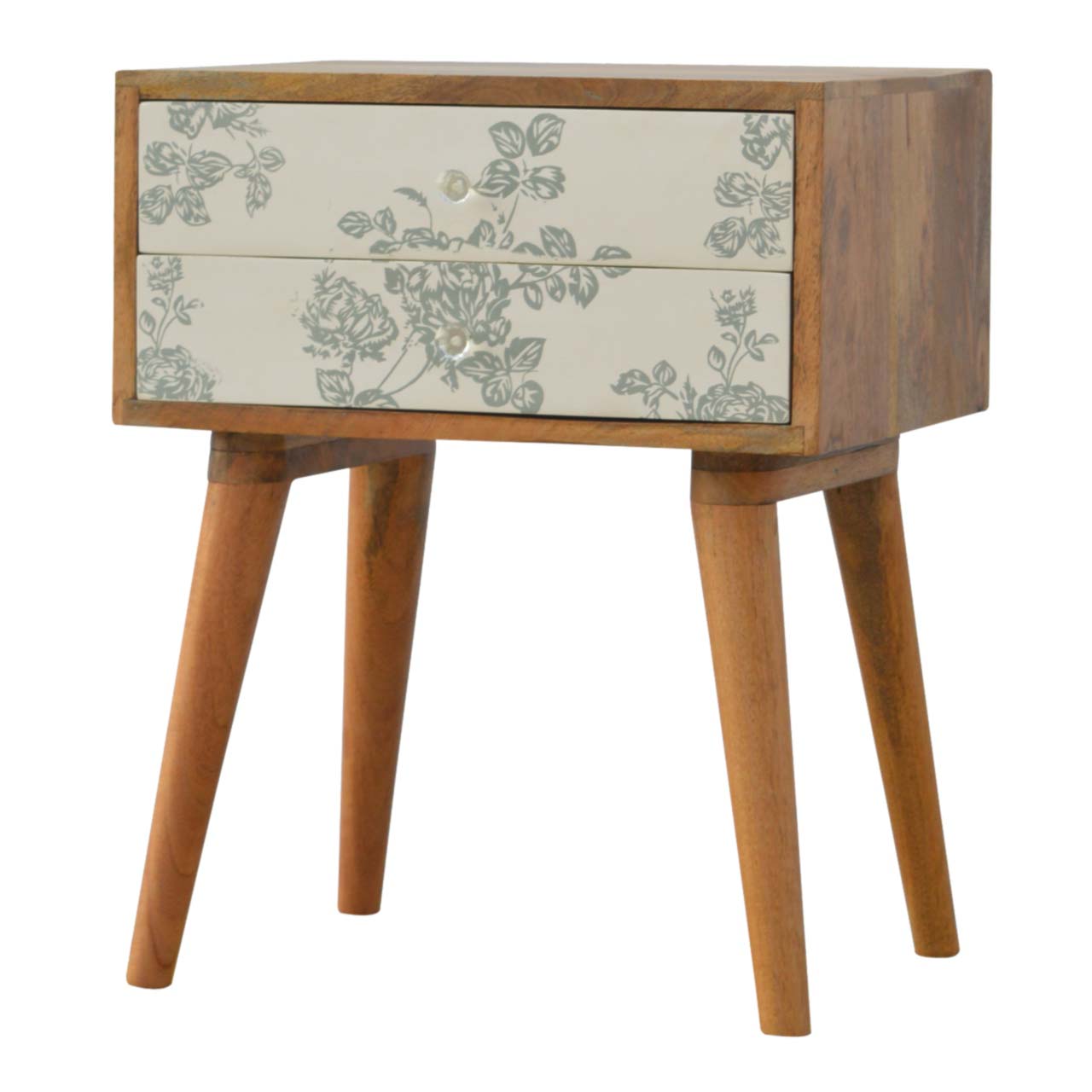 Green Floral Screen Printed Nightstand - Image 4