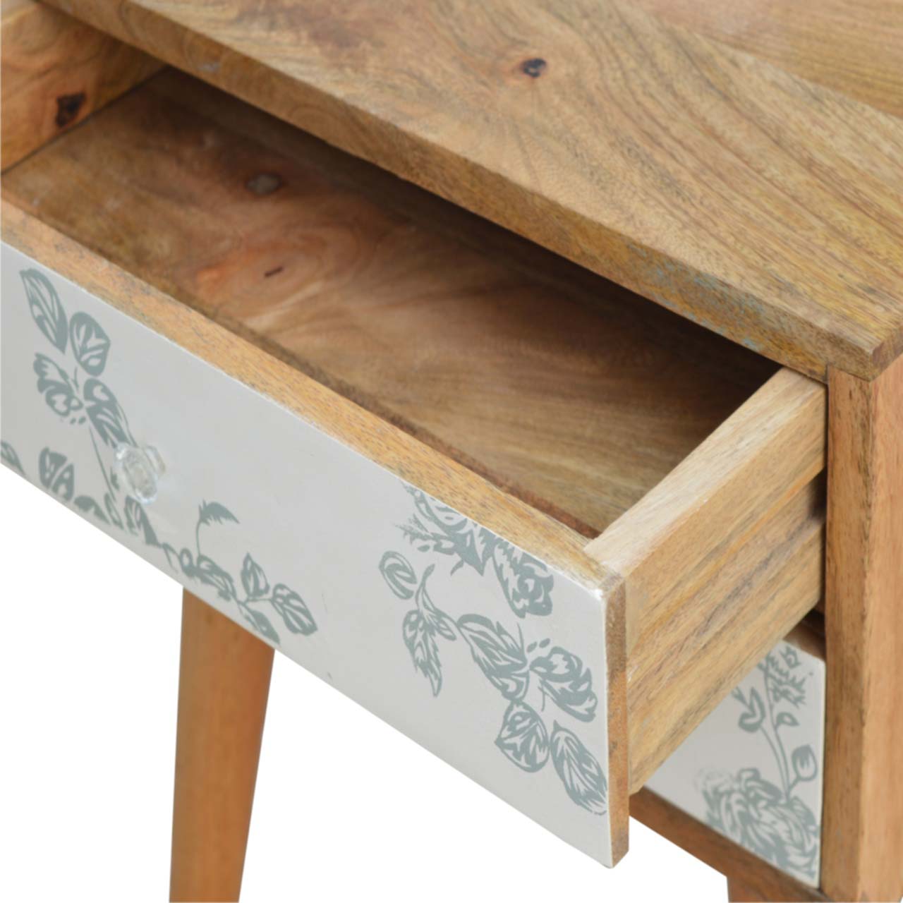 Green Floral Screen Printed Nightstand - Image 5