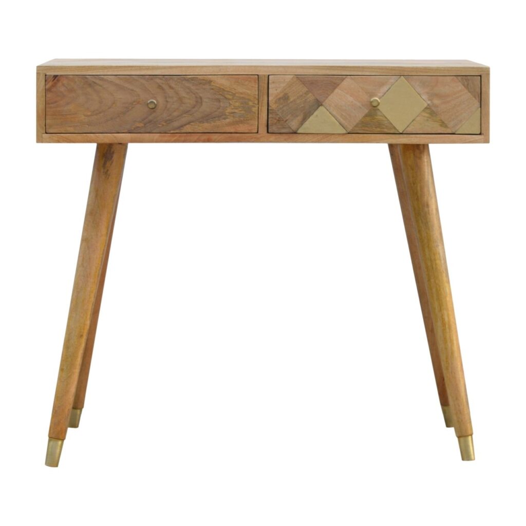 Canada Oak-ish Gold Inlay Console Table Suppliers