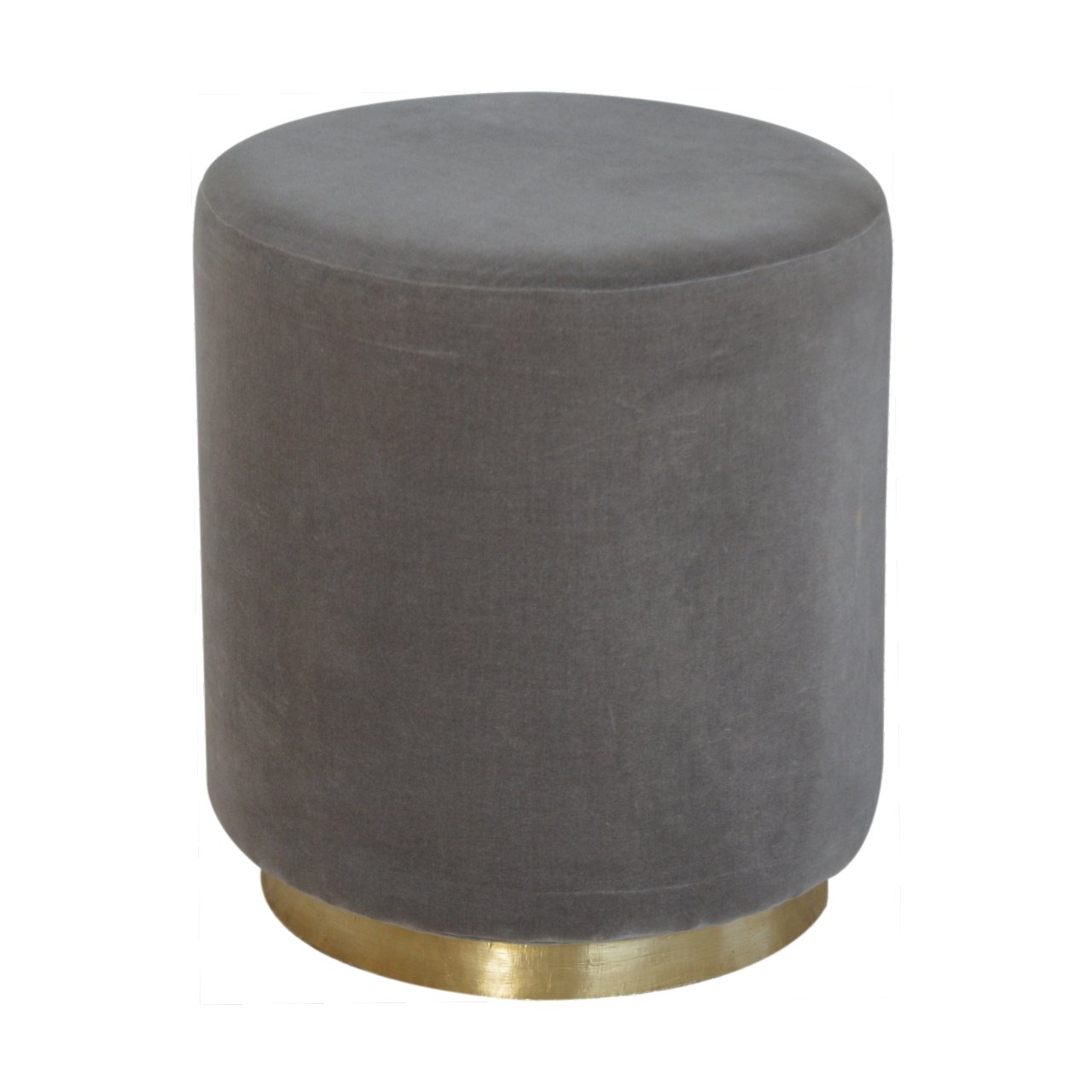 Gold Base Grey Velvet Footstool - Image 3