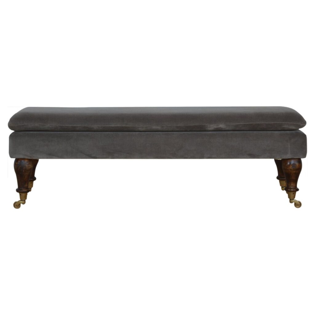 Canada Grey Velvet Bench with Castor Feet Suppliers