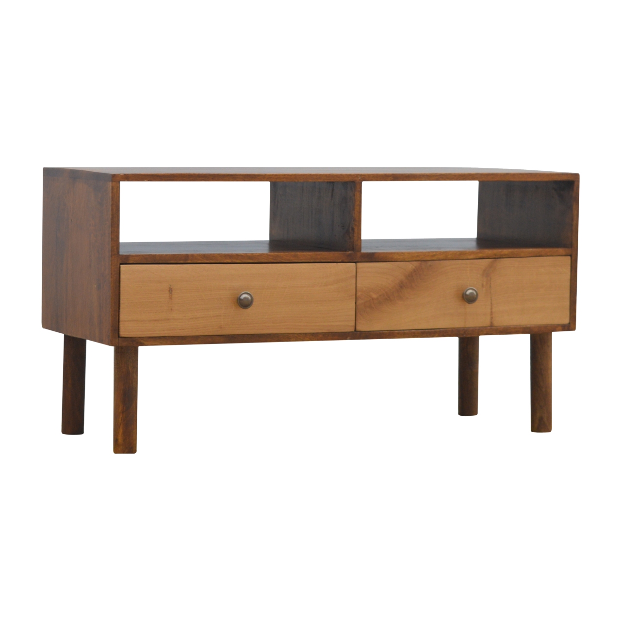 Solid Wood Media Unit with 2 Open Slots and 2 Oak Wood Front Drawers wholesalers