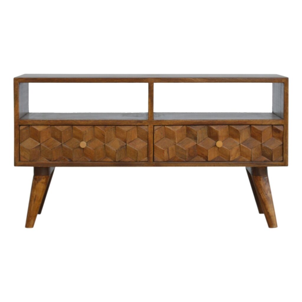 Canada Chestnut Cube Carved TV Unit Suppliers