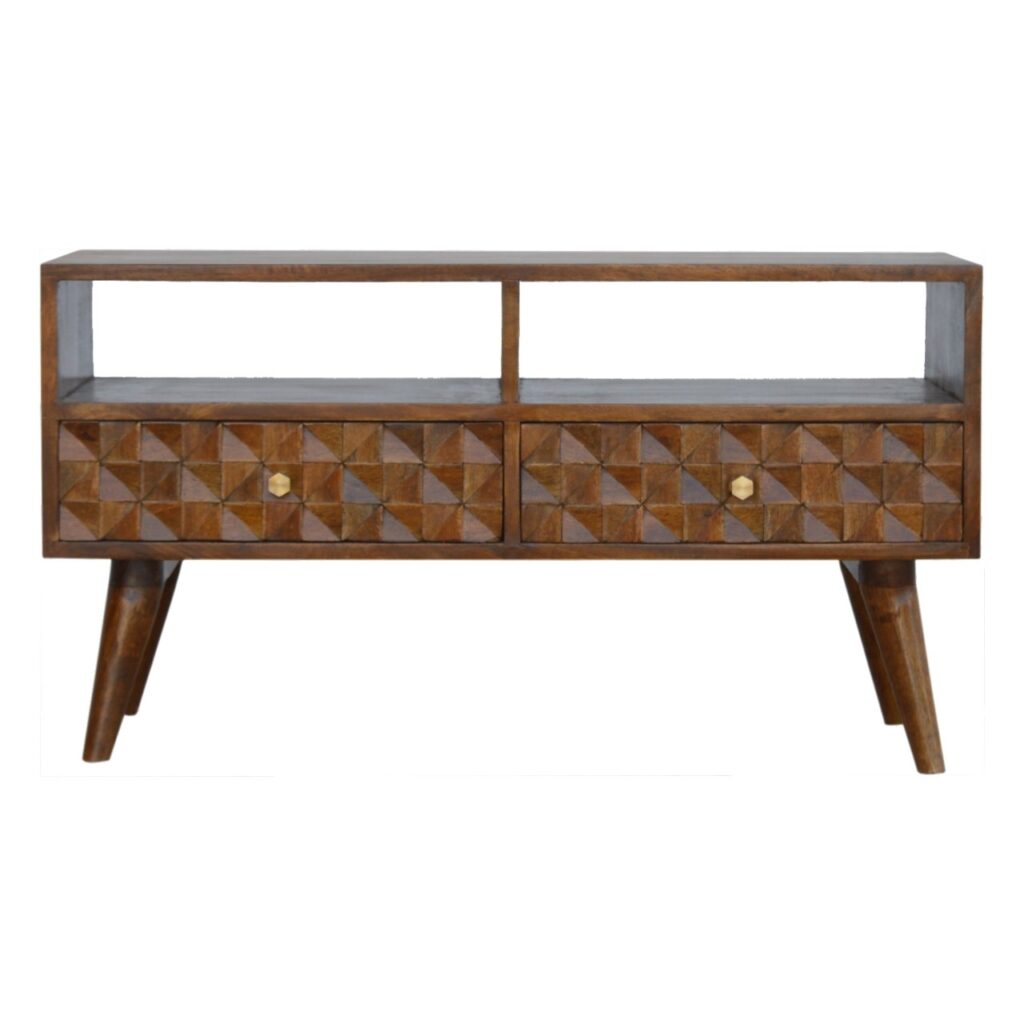 Canada Chestnut Diamond Carved TV Unit Suppliers