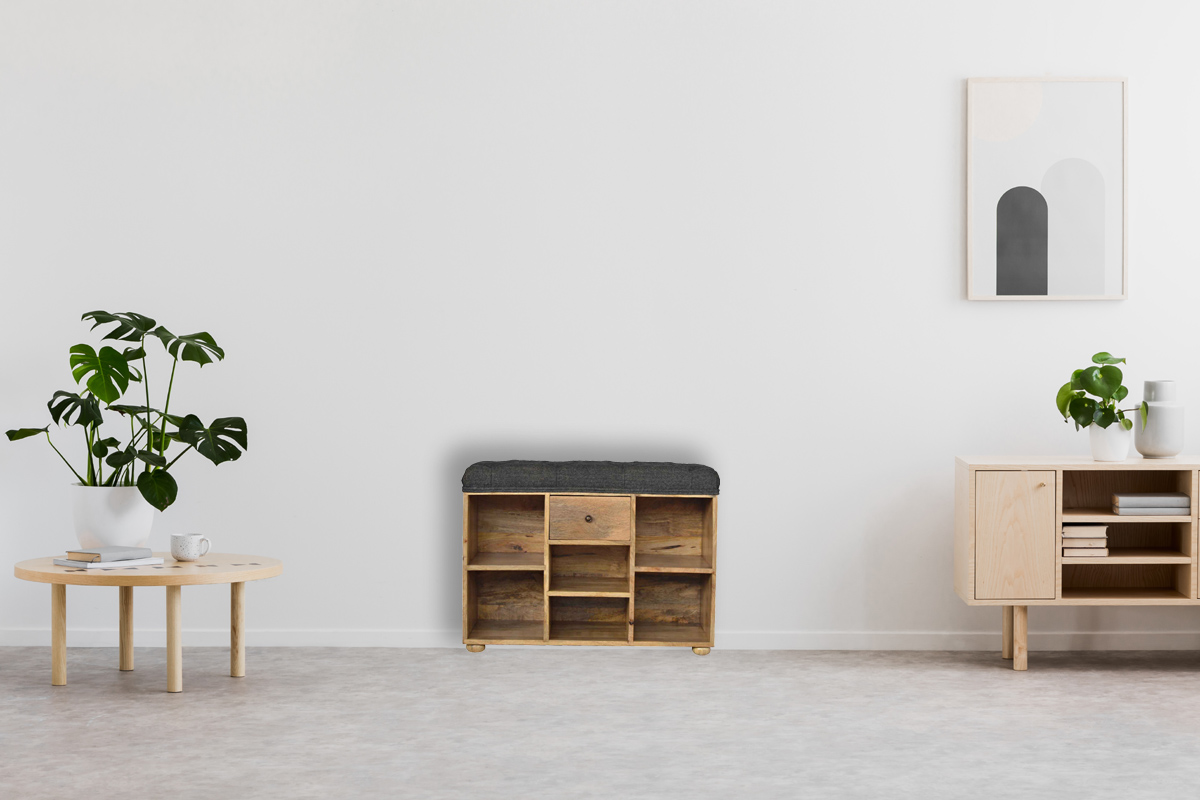 Black Tweed 1 Drawer Bench - Image 11