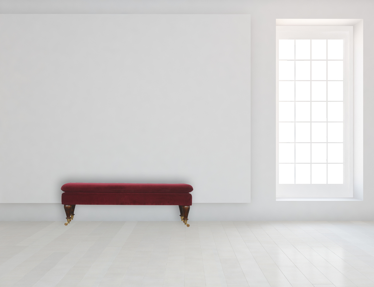 Wine Red Velvet Castor Bench - Image 10