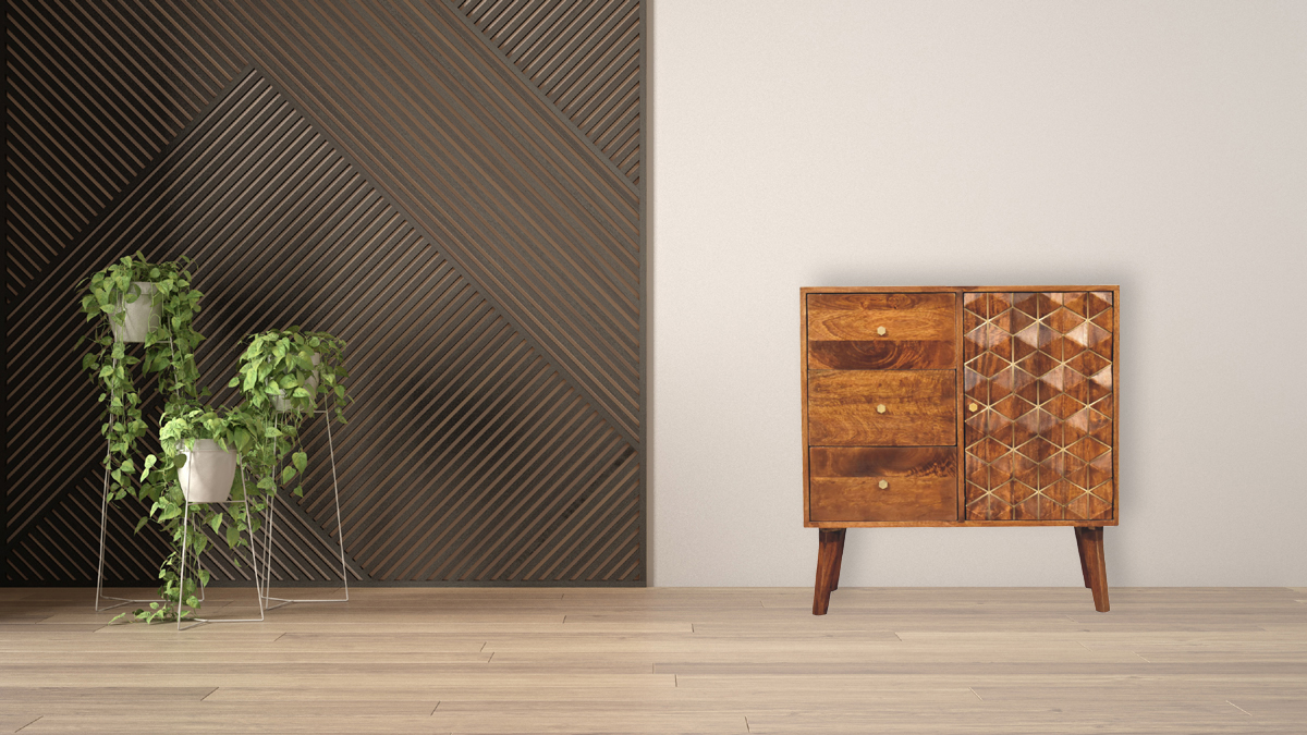 Chestnut Cubed Brass Inlay Cabinet - Image 10