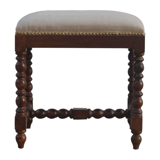 Mango Wood Occasional Footstool Upholstored in White Linen for wholesale