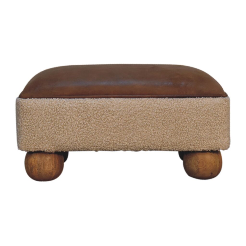 Canada Tan Leather Boucle Ball Footstool Suppliers