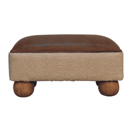 Tan Leather Boucle Ball Footstool - Image 10