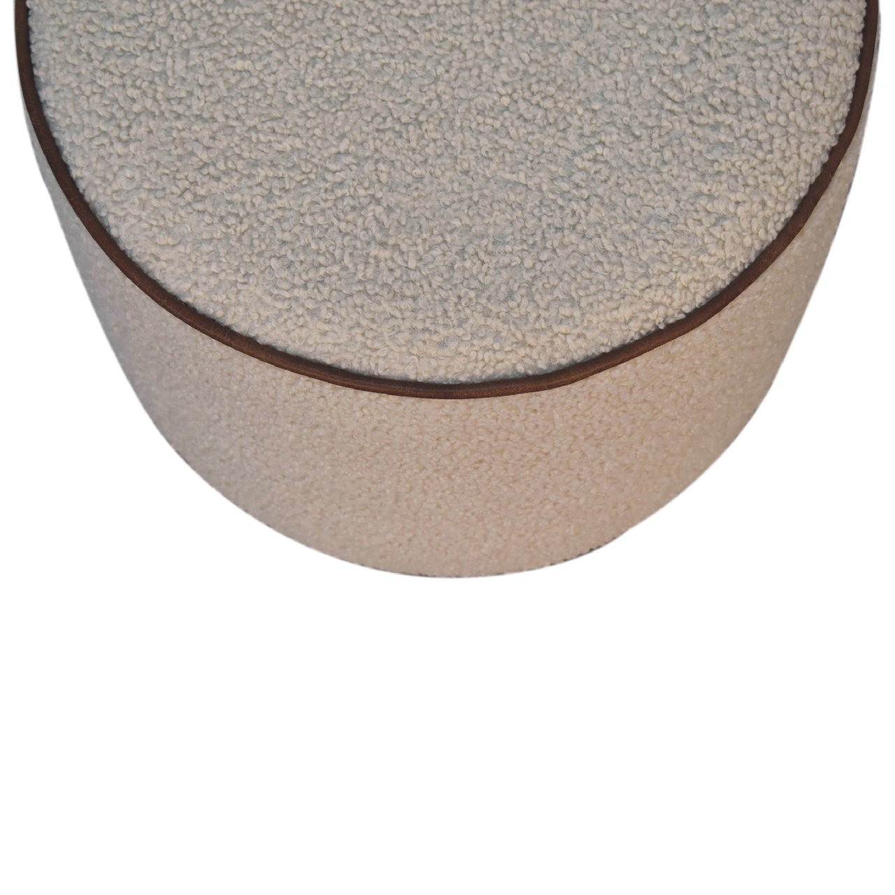 wholesale Boucle Round Footstool with Bufallo Leather Piping for resale