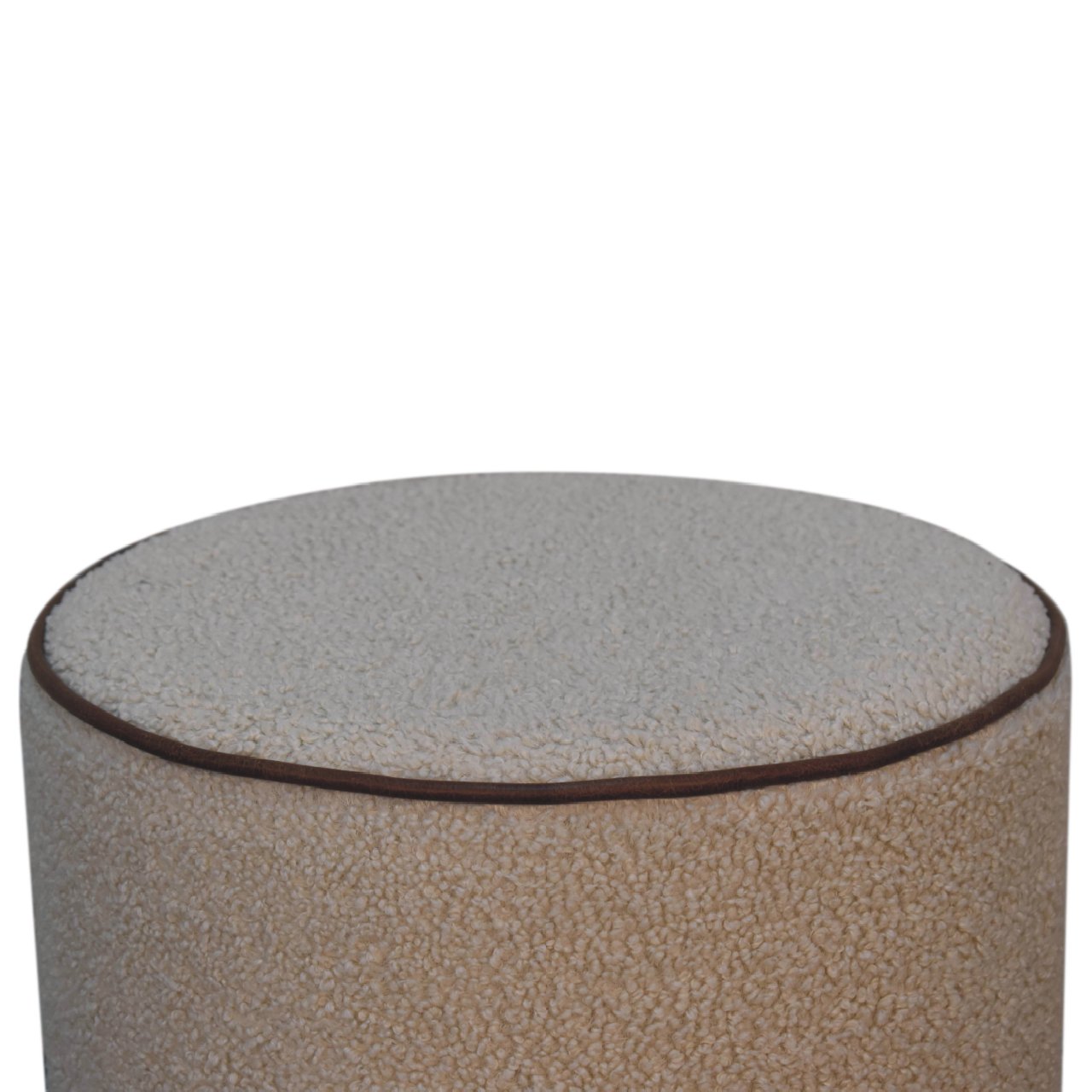 wholesale Boucle Round Footstool with Bufallo Leather Piping for resale