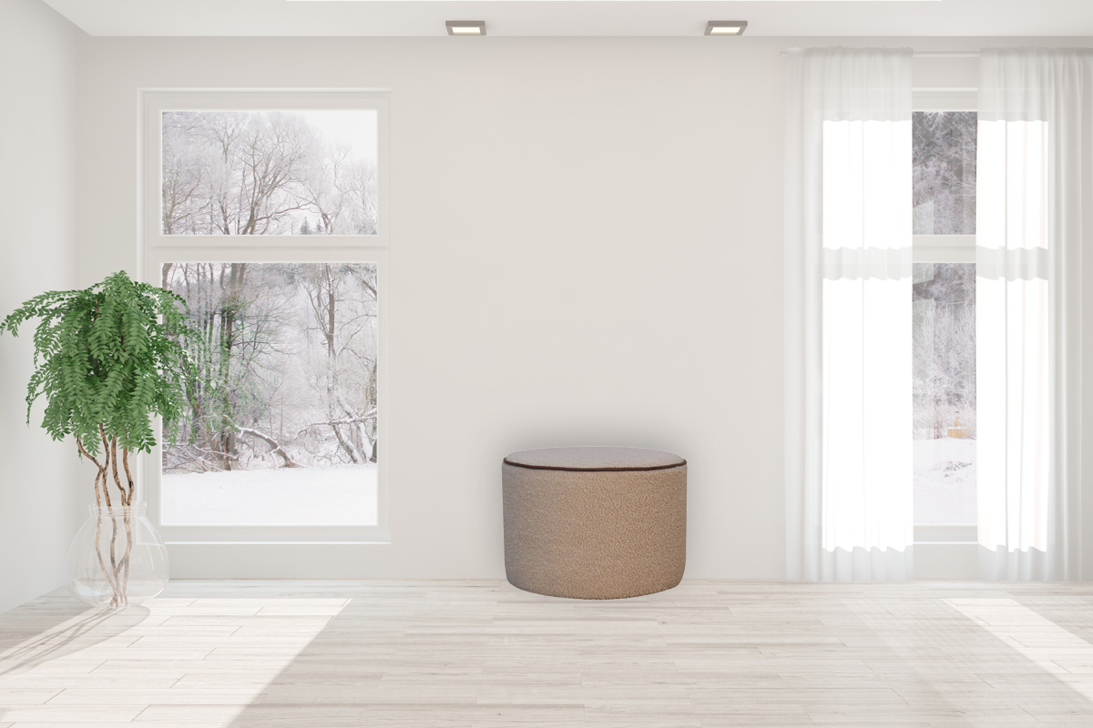 bulk Boucle Round Footstool with Bufallo Leather Piping for resale