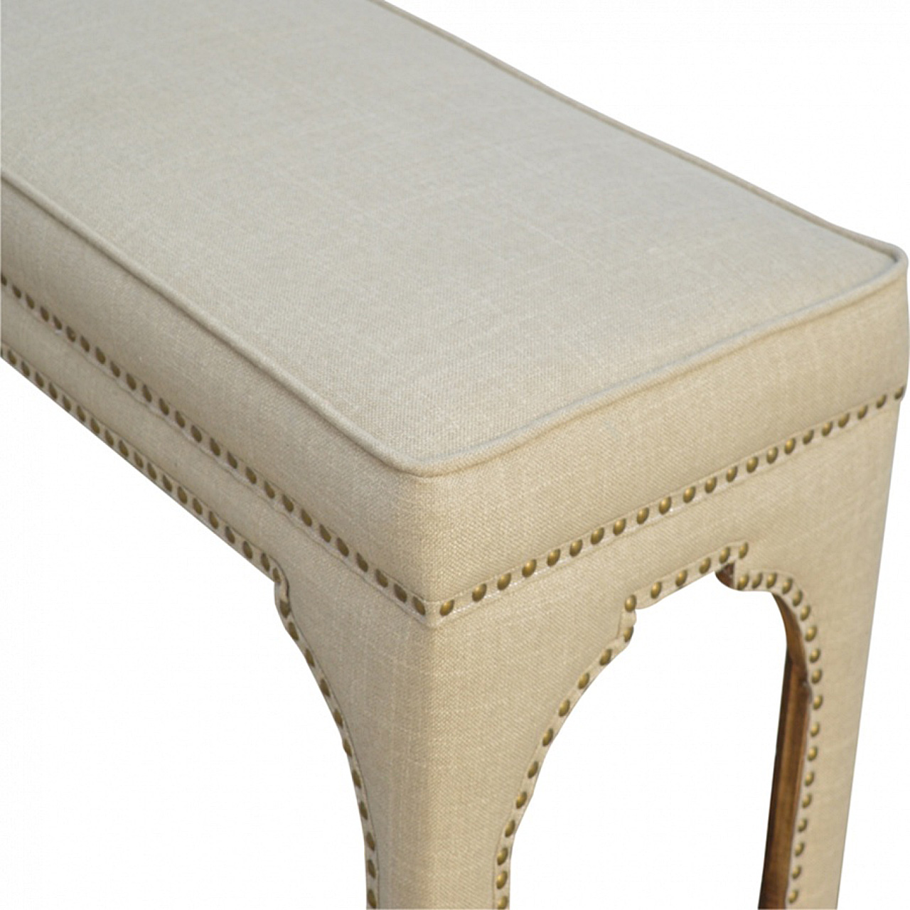 Mango Wood Occasional Bench Upholstered in Mud Linen for resell
