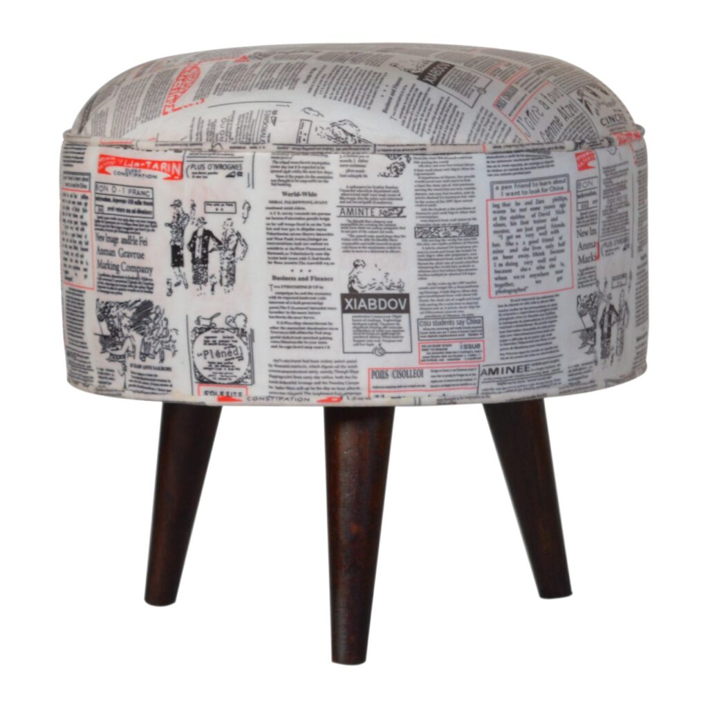 Canada IN1018 - Round Footstool with News Print Velvet Suppliers