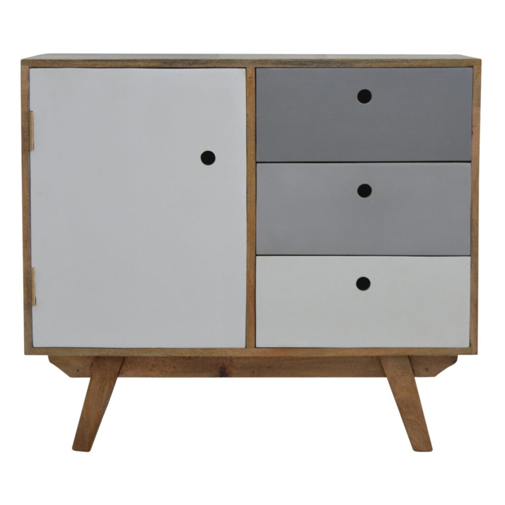 Modern wooden sideboard with drawers and cabinet.