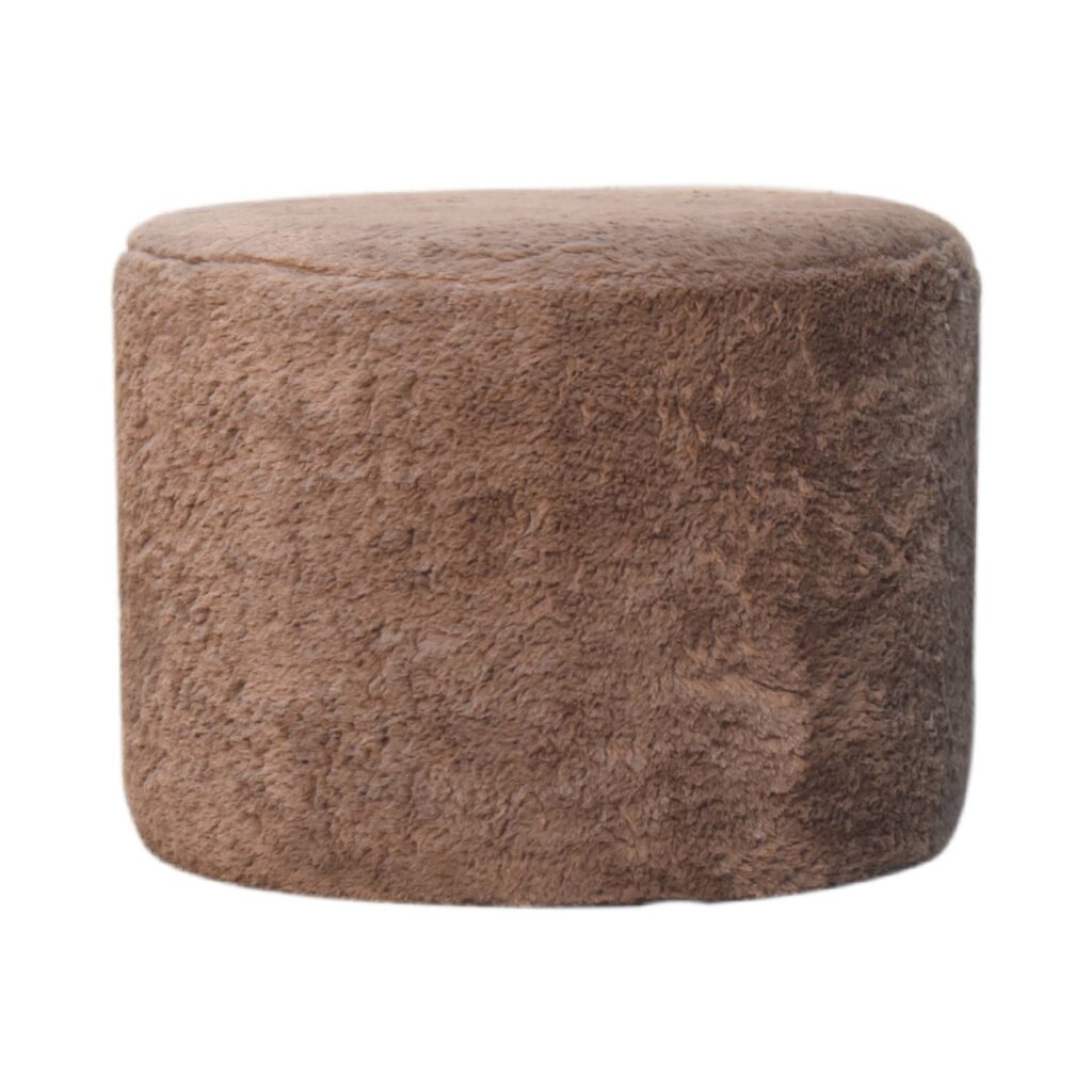 Canada Mocha Faux Fur Round Footstool Suppliers