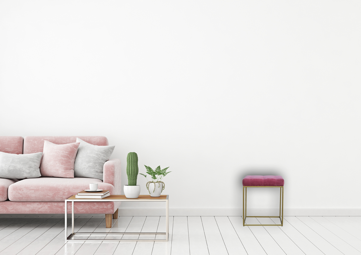 Pink Velvet Gold Base Footstool - Image 10