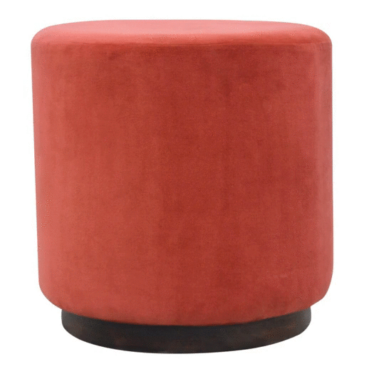 IN836 - Large Brick Red Velvet Footstool with Wooden Base for wholesale