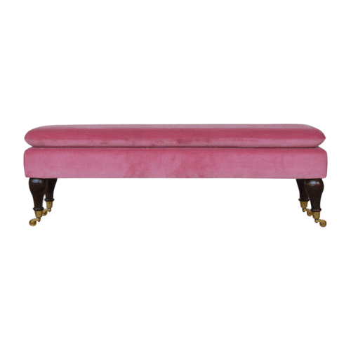 Pink Velvet Castor Bench - Image 11
