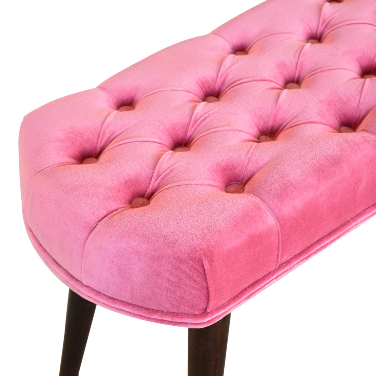 Pink Cotton Velvet Button Bench - Image 6