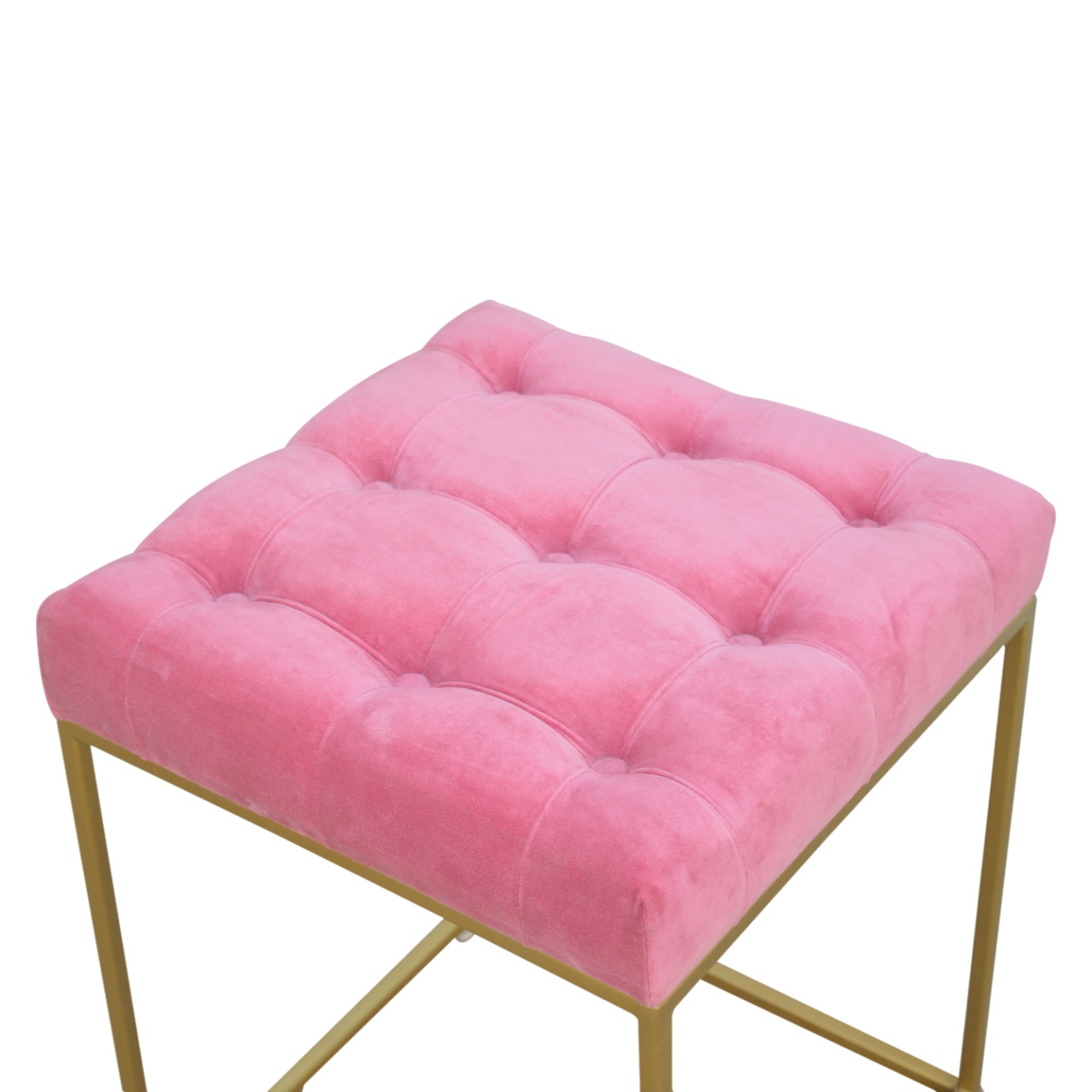 IN462 - Pink Velvet Footstool with Gold Base for resell