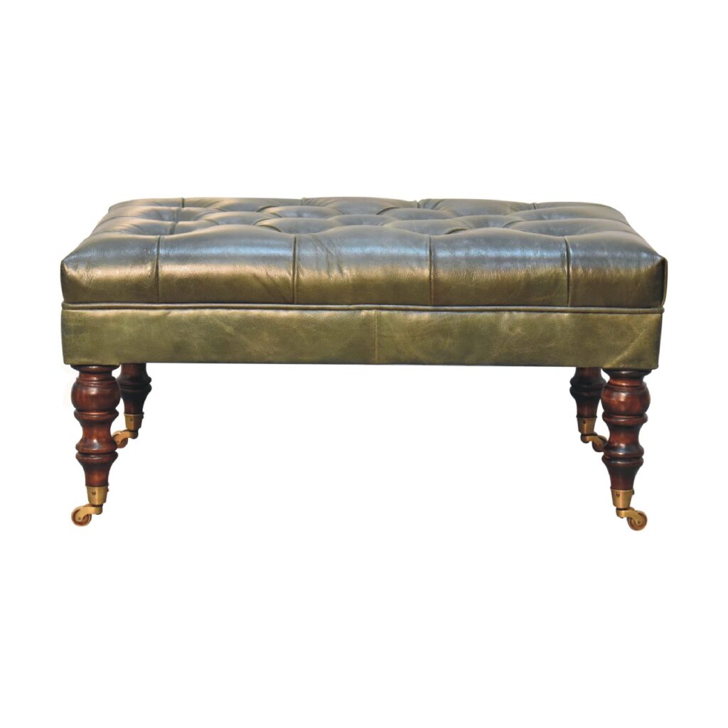 Canada Buffalo Green Leather Ottoman with Castor Legs Suppliers