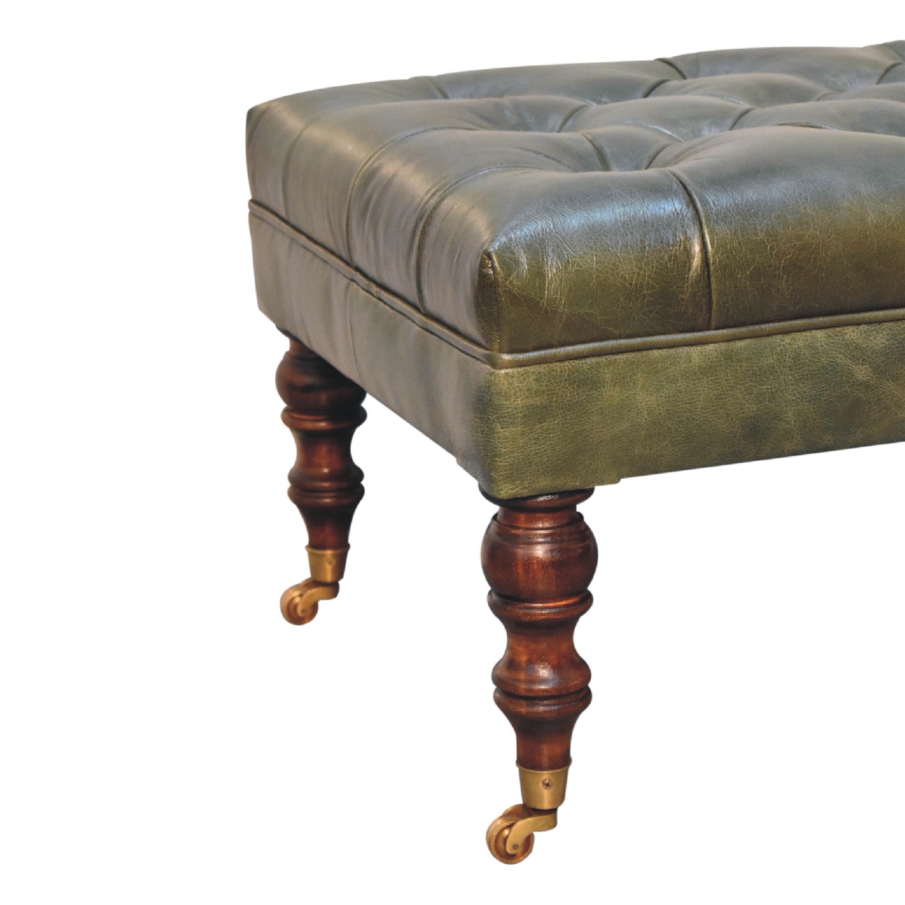 Buffalo Green Leather Ottoman with Castor Legs - Image 8
