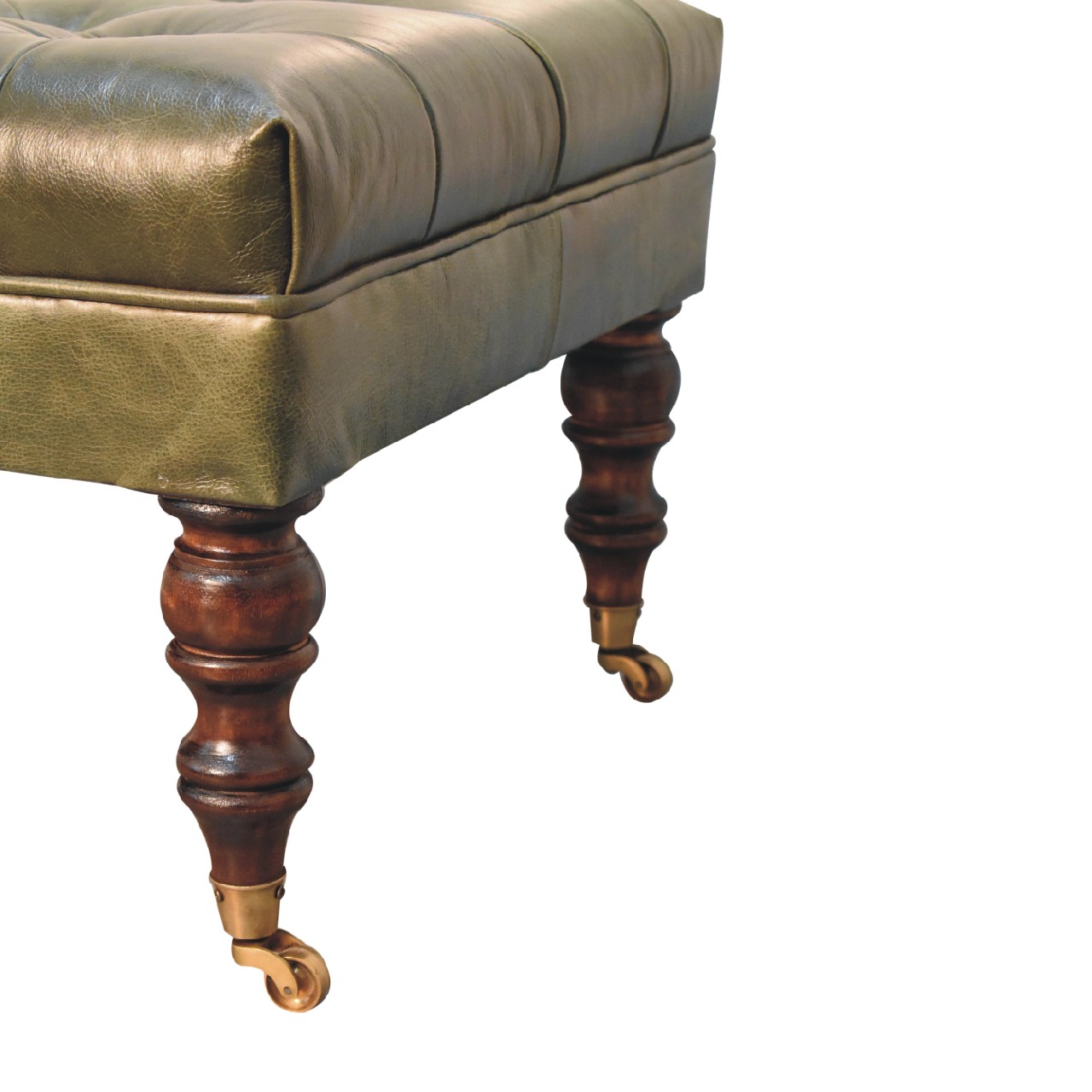 Buffalo Green Leather Ottoman with Castor Legs - Image 9