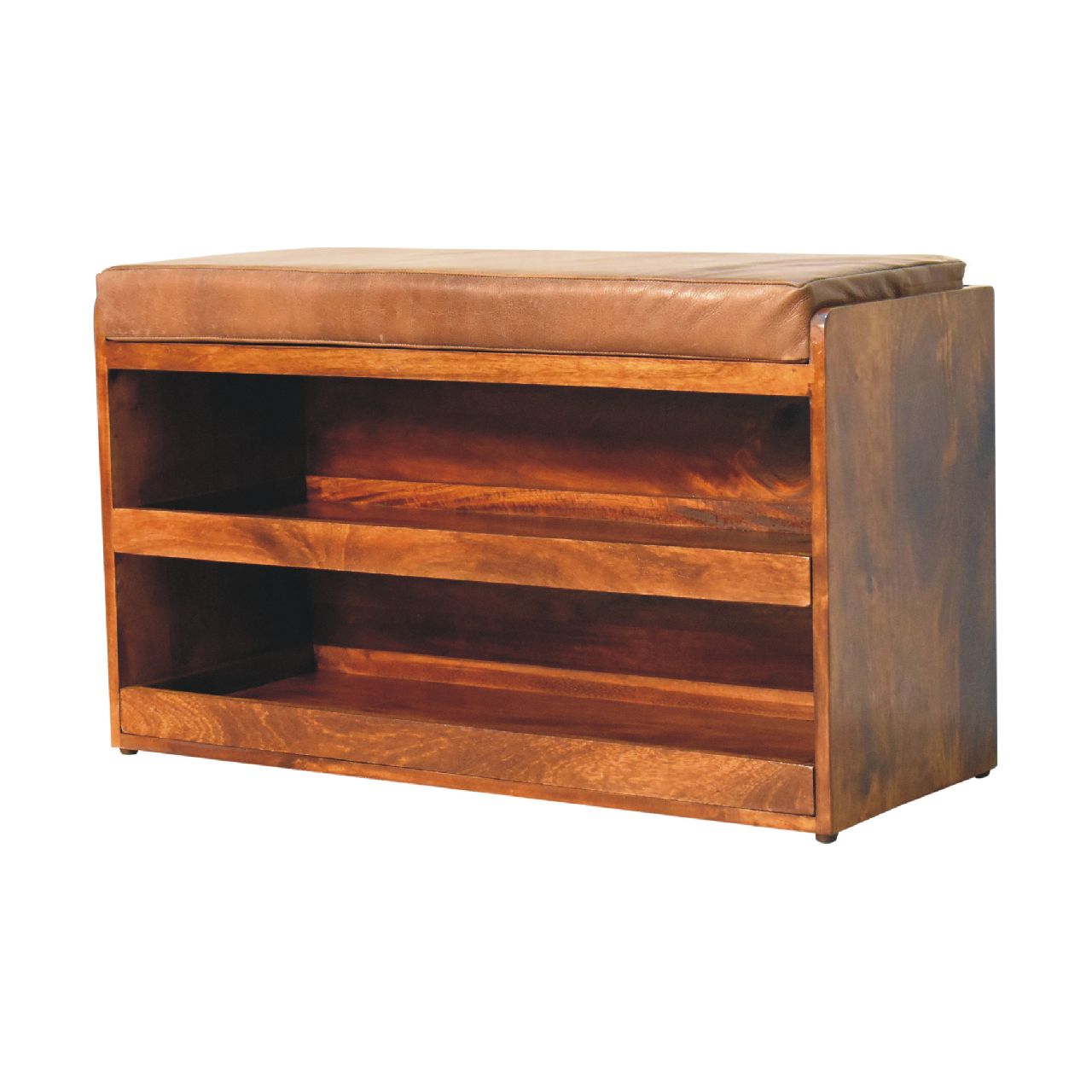 Buffalo Hide Pull out Chestnut Shoe Storage Bench - Image 4
