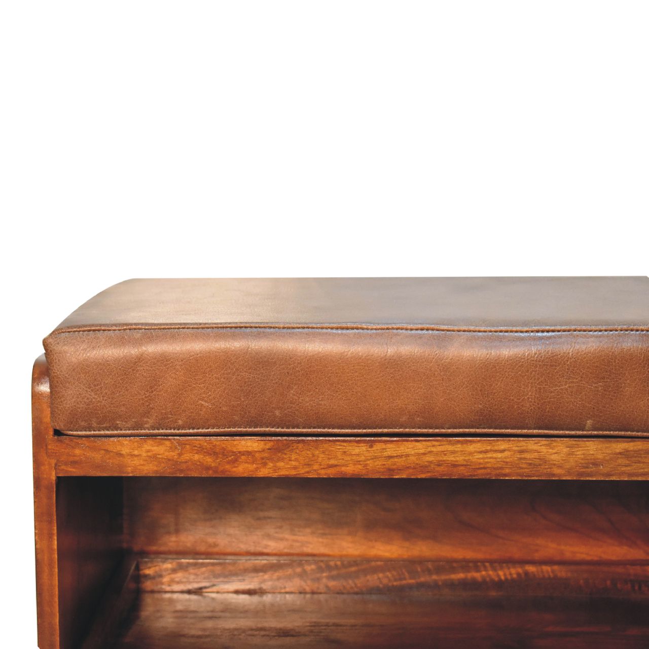 Buffalo Hide Pull out Chestnut Shoe Storage Bench - Image 5