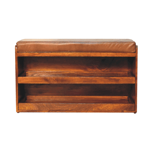 Buffalo Hide Pull out Chestnut Shoe Storage Bench - Image 10