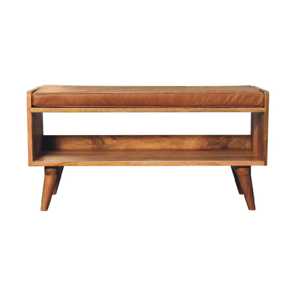 Canada Oak-ish Bench with Tan Leather Seatpad Suppliers