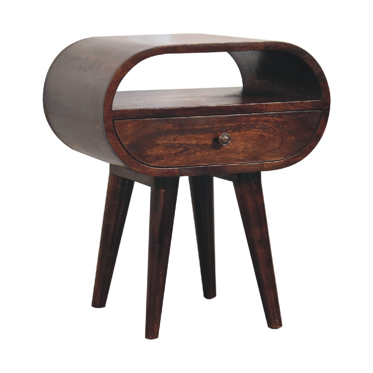 Light Walnut Circular Nightstand with Open Slot - Image 4