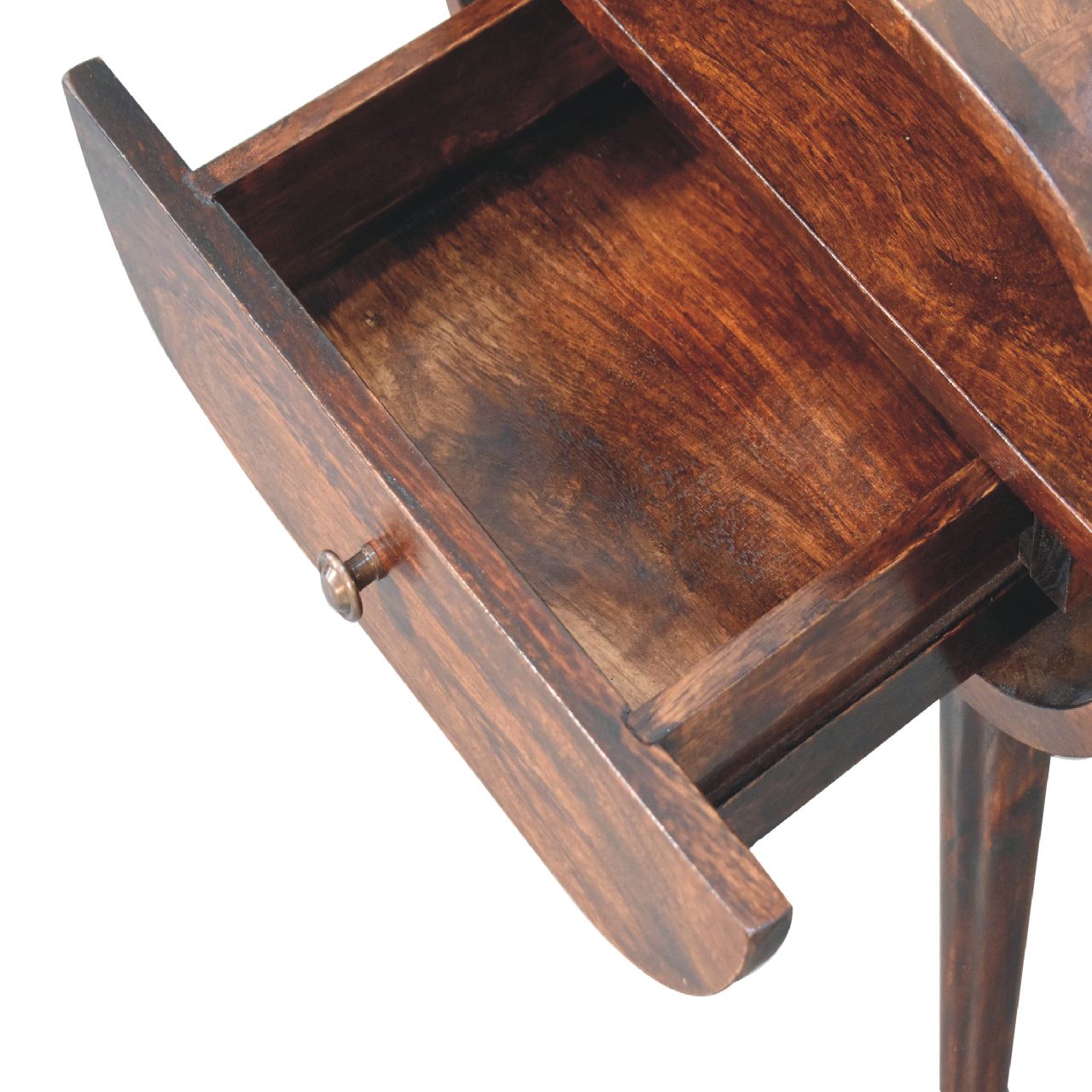 Light Walnut Circular Nightstand with Open Slot - Image 7