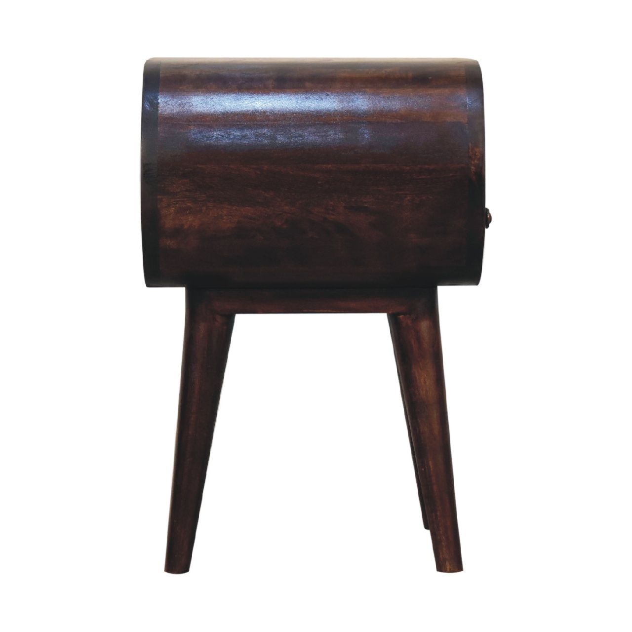 Light Walnut Circular Nightstand with Open Slot - Image 9